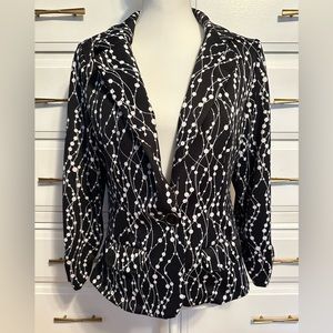 Robert Louis Women’s White Dots & Lines Black One Button Blazer Jacket - Small